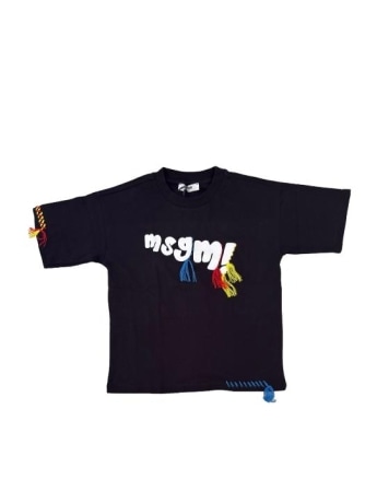 Msgm tshirt nera bambina logo sul davanti