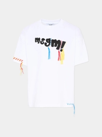 Msgm tshirt bianca bambina logo multicolor