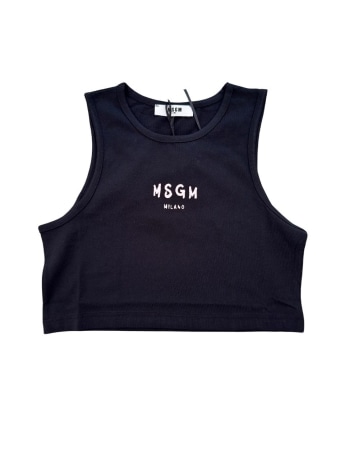 Msgm canotta nera bambina crop mini logo