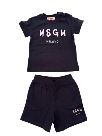 Msgm set nero rosa neonata con logo rosa