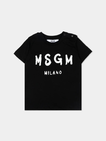 Msgm tshirt ner neonato logo a contrasto
