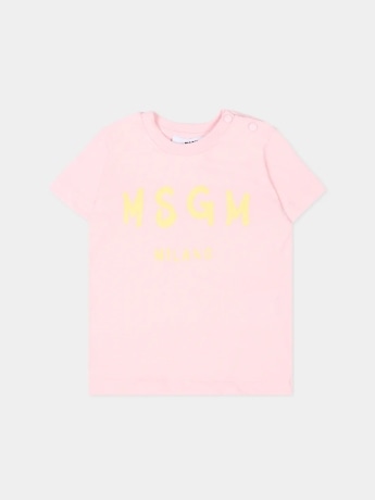 Msgm tshirt rosa neonata logo a contrasto