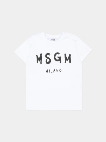 Msgm tshirt bianca neonato logo a contrasto