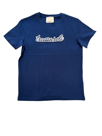 Trussardi tshirt blu bambino logo lettering
