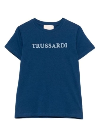 Trussardi tshirt blu bambino logo lettering