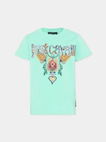 Just Cavalli tshirt verde acqua bambino maxi logo