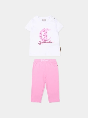 Just Cavalli set bianco rosa bambina logo sul davanti