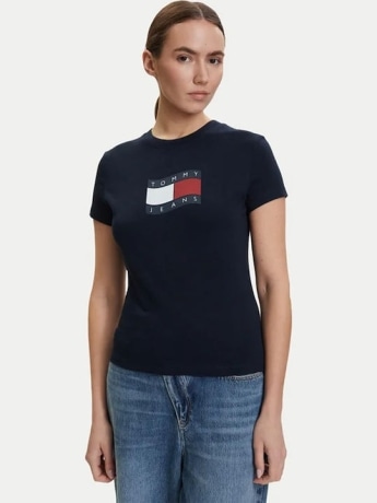 Tommy Jeans tshirt blu navy donna maxi logo