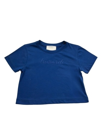 Trussardi tshirt blu bambina logo sul davanti