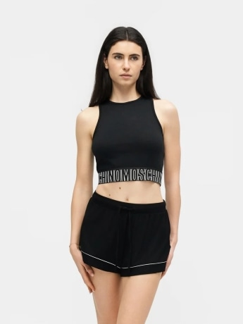 Moschino canotta nera donna logo lettering sul fondo