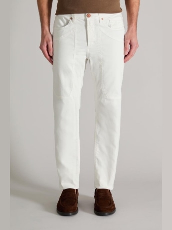 Jeckerson pantalone in denim bianco uomo logo sul retro