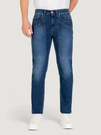 Jeckerson pantalone in denim scuro uomo logo sul retro