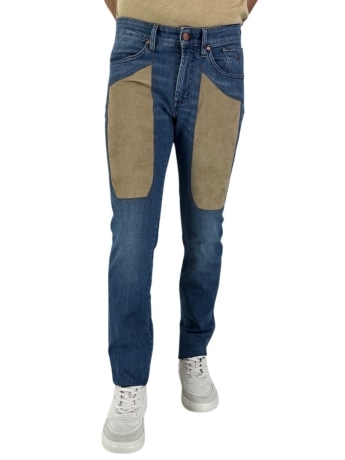 Jeckerson pantalone in denim uomo toppa beige scuro