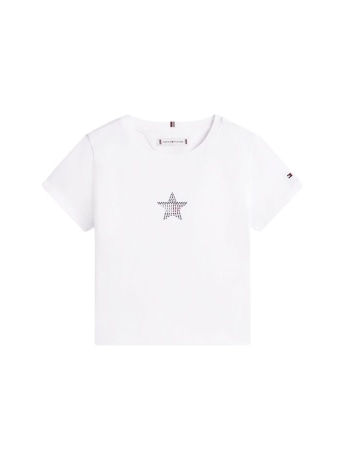 Tommy Hilfiger tshirt bianca bambina logo con strass