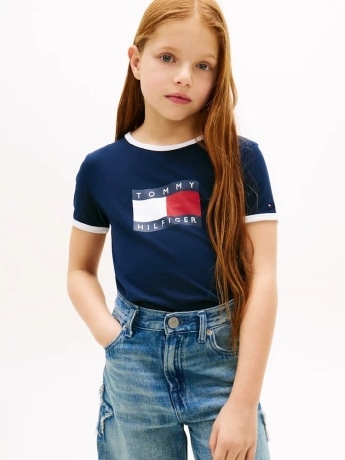 Tommy Hilfiger tshirt blu navy bambina maxi logo
