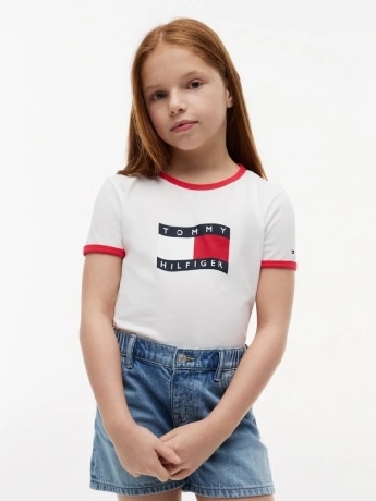 Tommy Hilfiger tshirt bianca bambina maxi logo