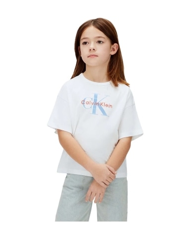 Calvin Klein tshirt bianca bambina maxi logo