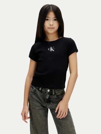 Calvin Klein tshirt nera bambina mini logo