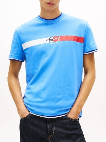 Tommy Jeans tshirt azzurra uomo maxi logo