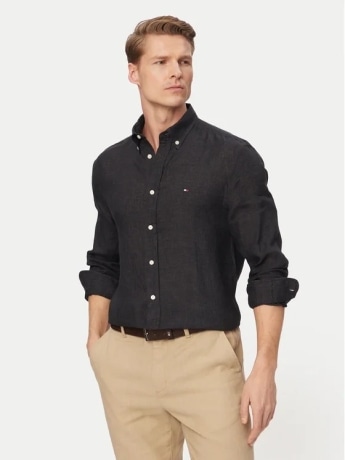 Tommy Hilfiger camicia nera uomo mini logo