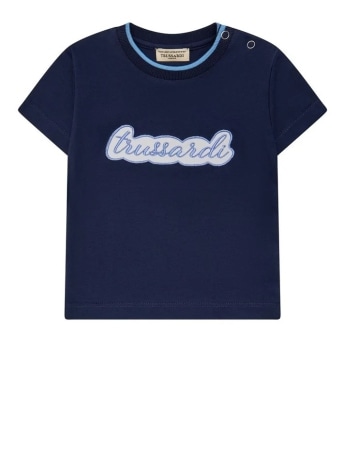 Trussardi tshirt blu navy bambino logo lettering