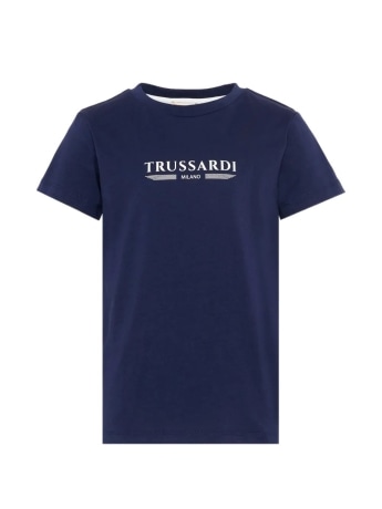 Trussardi tshirt blu navy bambino logo lettering