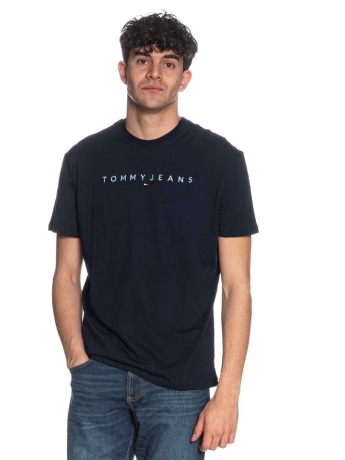 Tommy Jeans tshirt blu scuro uomo logo celeste