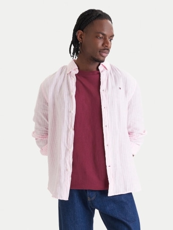 Tommy Hilfiger camicia rosa uomo a righe mini logo