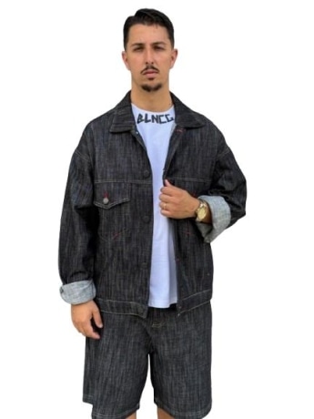 Blncg giubbotto in denim uomo logo sul retro