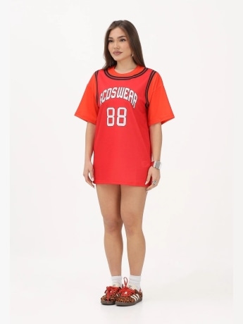 Gcds abito rosso bambina maxi logo