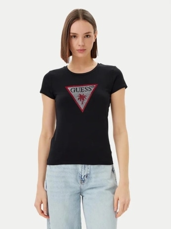 Guess tshirt nera donna maxi logo