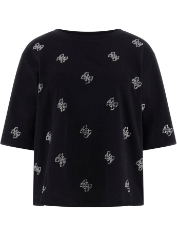 Guess tshirt nera donna logo con strass