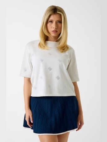 Guess tshirt bianca donna logo con strass