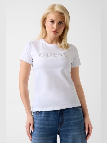 Guess tshirt bianca donna logo sul davanti