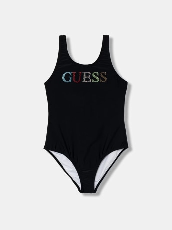 Guess costume nero bambina intero logo con strass
