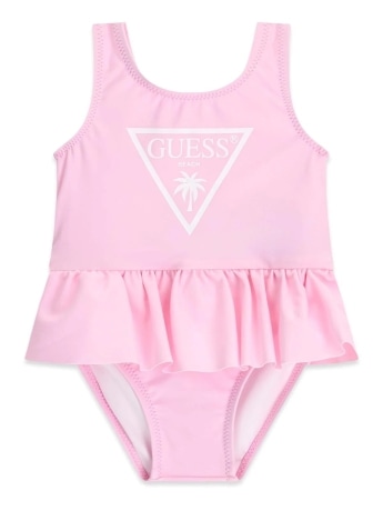 Guess costume rosa neonata intero maxi logo