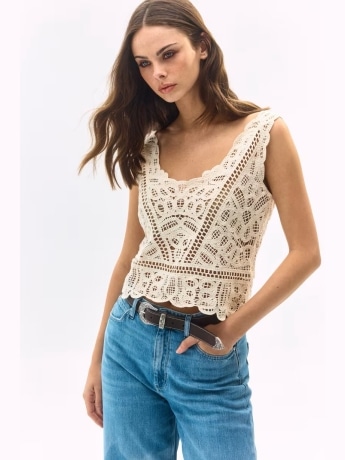 Guess top beige donna in macrame
