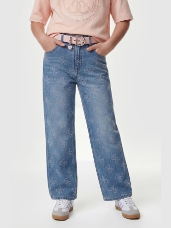Guess pantalone in denim bambina logo con strass