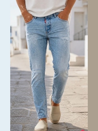 G2firenze pantalone in denim chiaro uomo logo sul retro