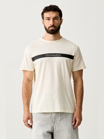 Trussardi tshirt crema uomo logo sul davanti