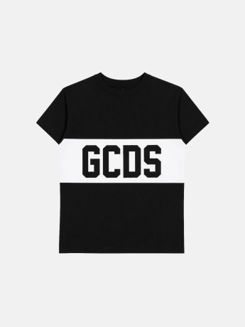 Gcds tshirt nera bianca bambino maxi logo