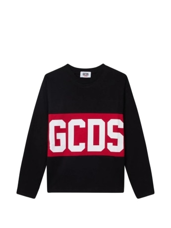 Gcds tshirt nera bambino maxi logo