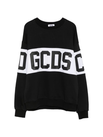 Gcds felpa nerra bambino maxi logo bianco