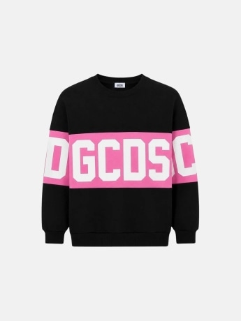 Gcds felpa nera rosa bambina maxi logo