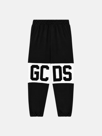 Gcds pantalone tuta nero bambino maxi logo bianco