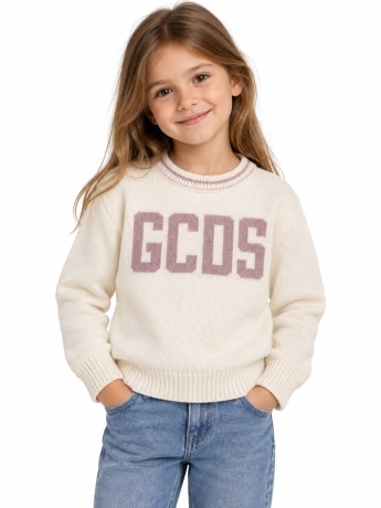 Gcds maglia bianca bambina maxi logo rosa