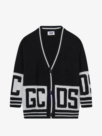 Gcds cardigan nero bambino maxi logo