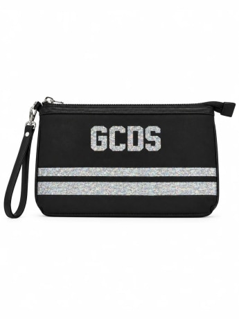 Gcds pochette nera argento bambina maxi logo