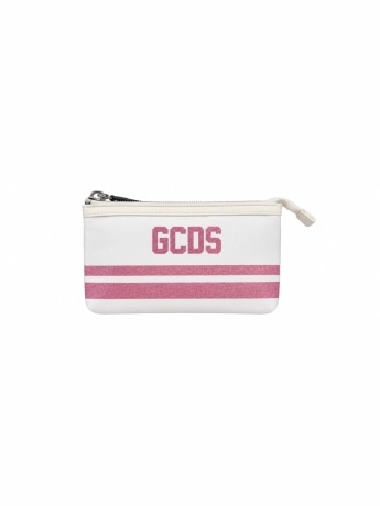 Gcds pochette bianca bambina con glitter rosa