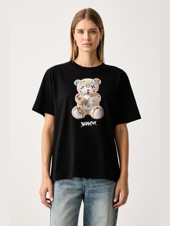 Barrow tshirt nera donna unisex maxi logo